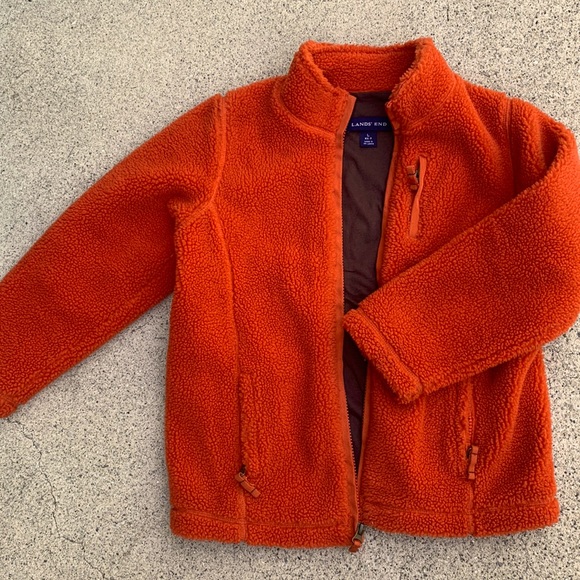 Kids cozy Fleece Jacket, Orange, Lands’ End,  size 6x/7 (L) - Picture 1 of 5